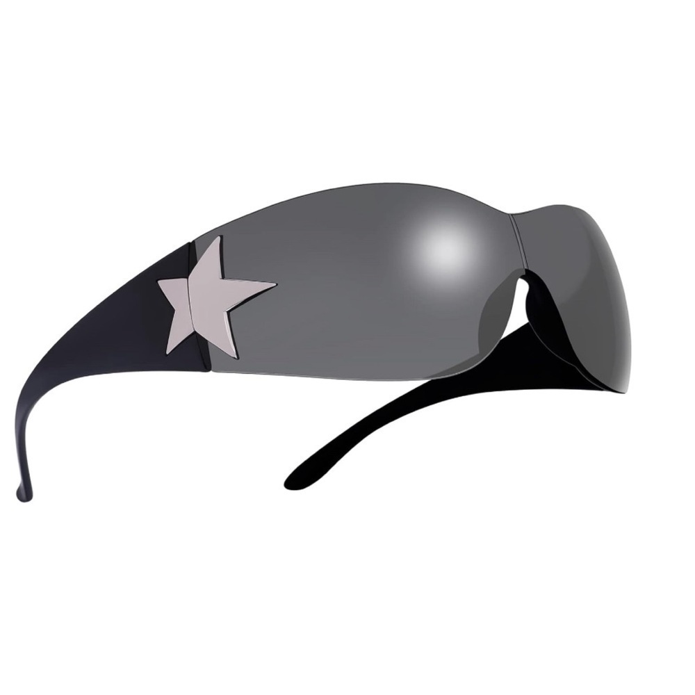 Rimless Y2K Sunglasses for Women Men,Trendy Shield Wrap Around Oversized Glasses